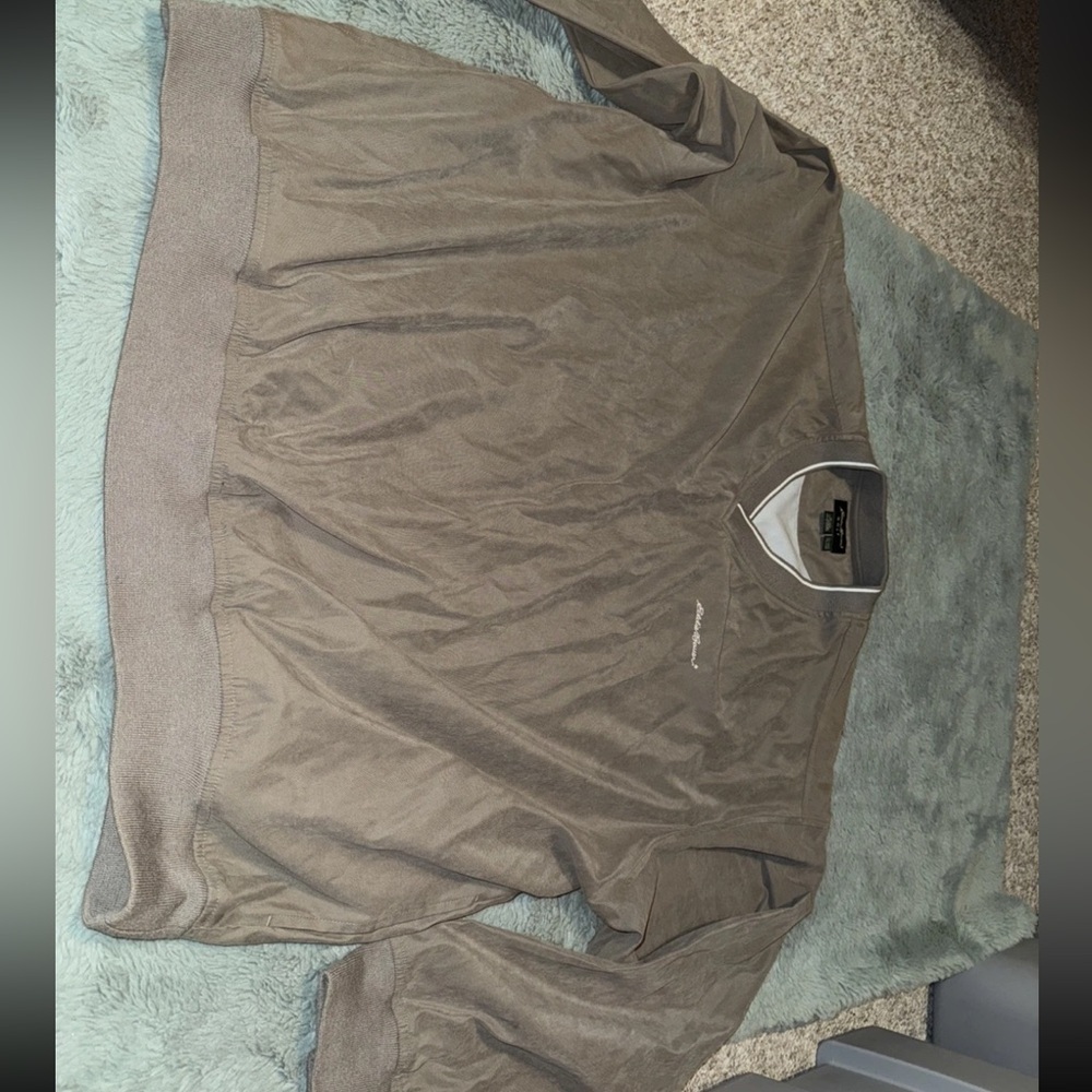 Eddie Bauer Sweatshirt Mens XXL Green V Neck Golf Pockets Preowned